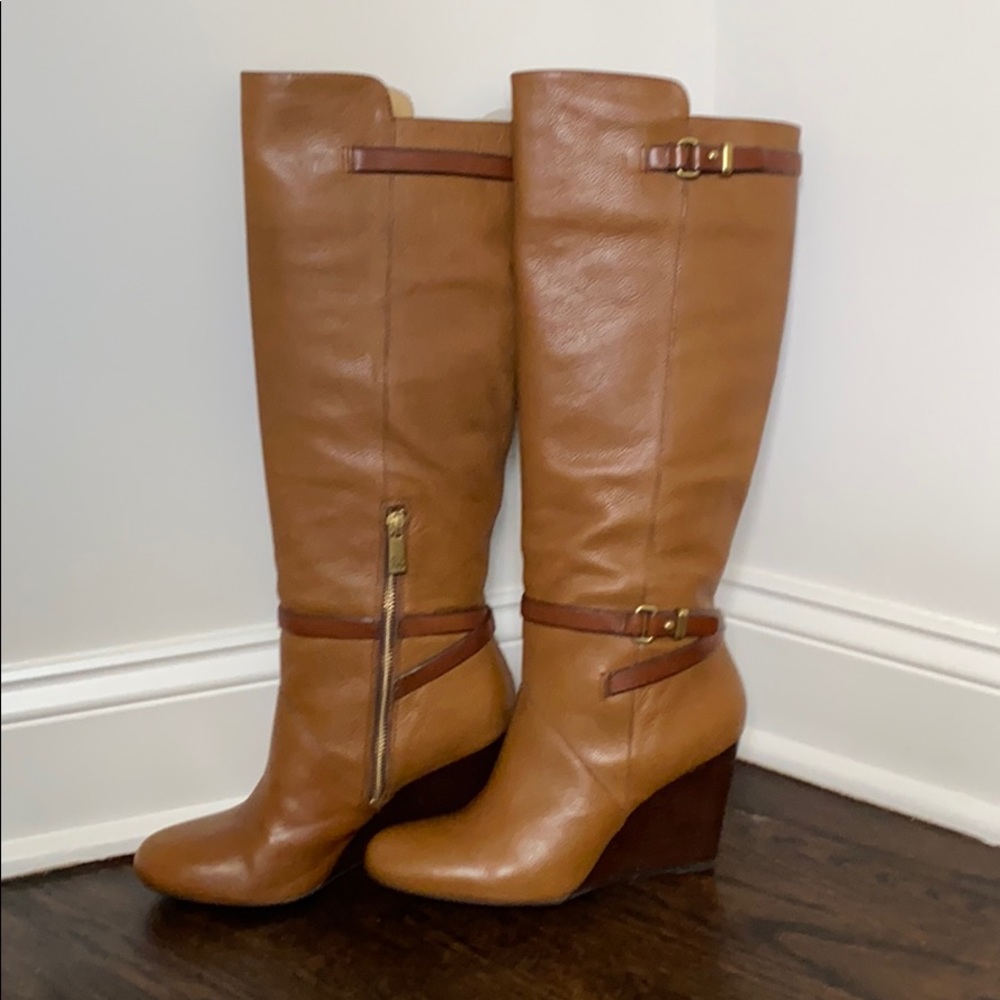 Coach Leather Wedge Boots